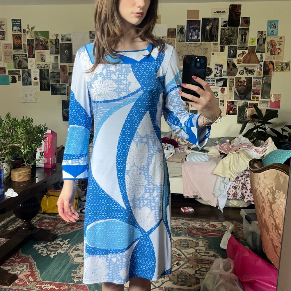 Emilio Pucci Blue and White Long Sleeve Dress